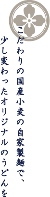 こだわりの国産小麦の自家製麺で、少し変わったオリジナルのうどんを